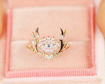 antler silver ring, stag ring, antler rosegold ring, gift ring, antlers,