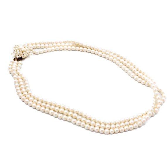 Vintage 1970's Three Strand Faux Pearl Necklace w… - image 3