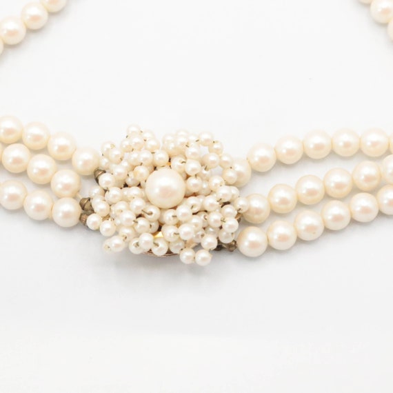 Vintage 1970's Three Strand Faux Pearl Necklace w… - image 1