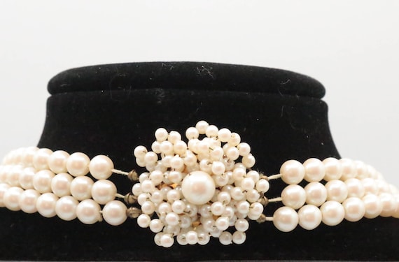 Vintage 1970's Three Strand Faux Pearl Necklace w… - image 6