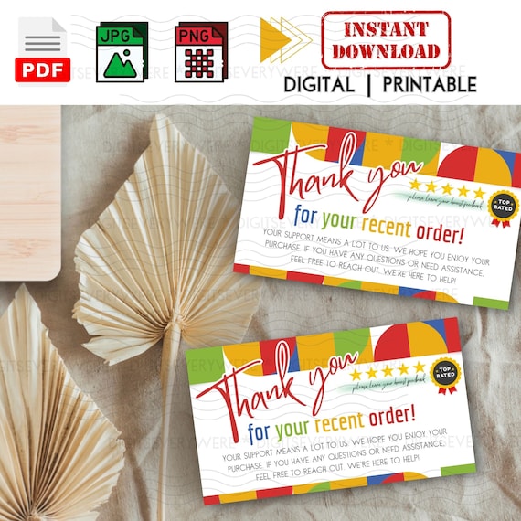 Ebay Thank You Card Template: Printable Business Note (digital