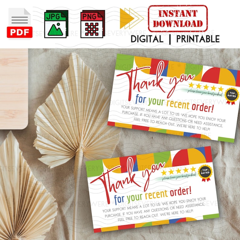 Thank You Card for Ebay Printable Template, Ebay Thank You Note, Ebay