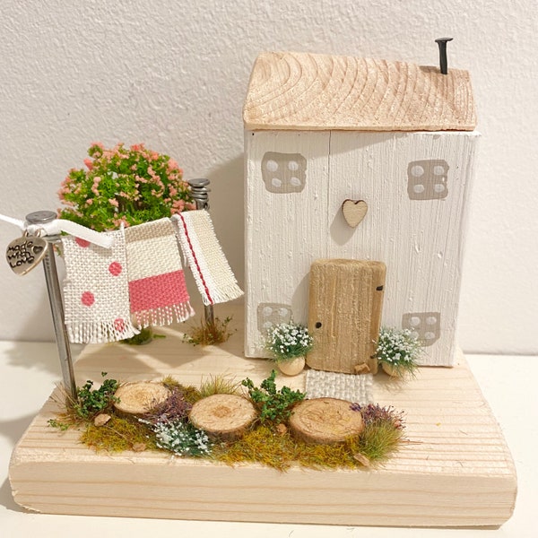 Wooden cottage with driftwood pieces - wooden house-little house ornament - ideal for Mums and Grandmas-Birthday gift-New home gift
