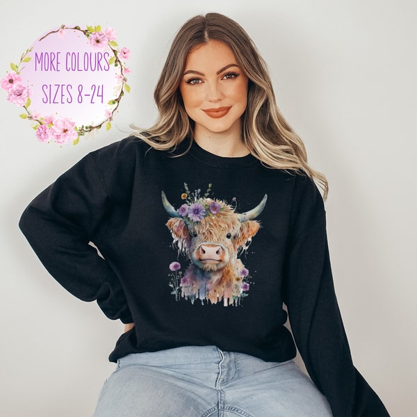 Highland Cow Sweater | Highland Cow Crew Neck | Cow Sweatshirt | PinkPuffClothing