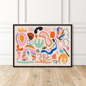 Large Colourful Abstract Print, Matisse Shapes Print, Kandinsky, Miro, Gallery Wall Playful Modern Art, Kitchen, Kids Room, A5 8x10 A4 A3 A2 image 1