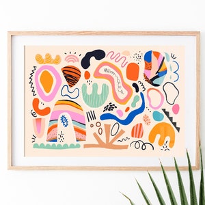 Large Colourful Abstract Print, Matisse Shapes Print, Kandinsky, Miro, Gallery Wall Playful Modern Art, Kitchen, Kids Room, A5 8x10 A4 A3 A2 image 3