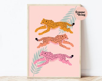 Leopard Print Boho decor Blush Pink Cheetah Print Jaguar Pink Picture African Animal Art Safari Wild Orange cat Gallery wall