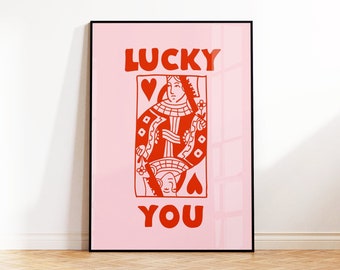 Ace of Hearts Print Lucky You Poster, Deck of Cards Print, Lucky You Wall Art, Fashion Poster, Preppy Eclectic Print, 5x7 A5 A4 A3 A2 30x40