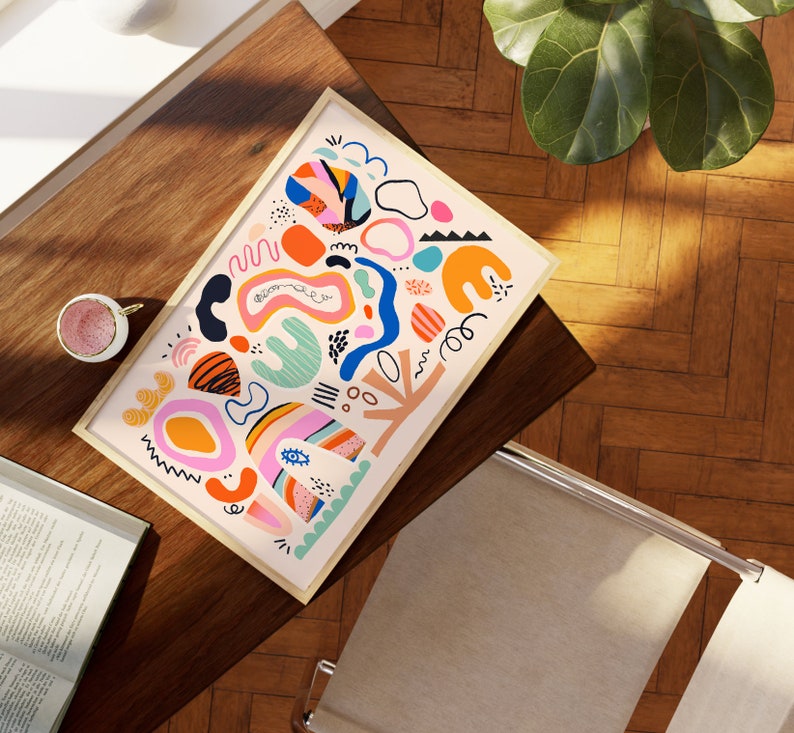 Large Colourful Abstract Print, Matisse Shapes Print, Kandinsky, Miro, Gallery Wall Playful Modern Art, Kitchen, Kids Room, A5 8x10 A4 A3 A2 image 2