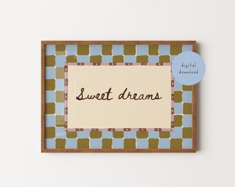 Impression de chambre d'enfant de beaux rêves, affiche lunatique de damier, art de citation de chambre d'enfants, impression manuscrite de citation, affiche d'heure du coucher, téléchargement numérique