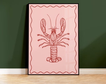Lobster Art Print, Seafood Kitchen Poster, Lobster Illustration, Food Prints, Dining Room, Bathroom, Line Art, Restaurant 5x7 A5 A4 A3 A2 A1