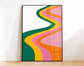 Retro Wavy Art Print, Colourful Abstract Poster, Mid-Century Wall Art, Gallery Wall, Living Room, Bedroom, Hallway, 5x7 8x10 A5 A4 A3 A2 A1