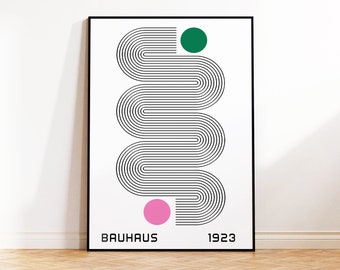 Bauhaus Art Print, Black White Geometric Print, Retro Mid-Century Print, Modern Minimalist Wall Art, Office, Bedroom, Kitchen, 5x7 A4 A3 A2