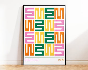 Bauhaus Art Print, Mid Century Art, Retro Wall Art, Colourful Poster, Exhibition Print, Office, Living Room, Kitchen, 5x7 A5 A4 A3 12x16 A2