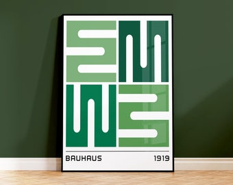 Mid Century Bauhaus Print, Green Bauhaus Exhibition Print, Abstract Modern Poster, Gallery Wall, Retro Bauhaus Print, 5x7 A5 A4 A3 A2 12x16