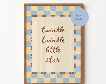 Twinkle Twinkle Little Star Wall Art, Whimsical Nursery Decor, Vintage Yellow Blue Baby Room Print, Children’s Room Art, DIGITAL DOWNLOAD