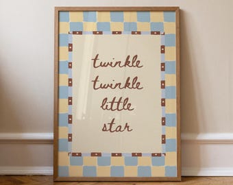 Art mural scintillant petite étoile, décoration de chambre d'enfant fantaisiste, impression vintage de chambre de bébé bleu jaune, art de chambre d'enfant, sans cadre