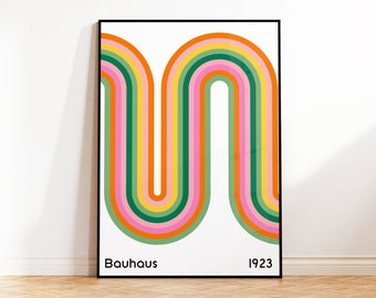 Colourful Bauhaus Wave Print, Pink Orange Bauhaus Exhibition Print, Mid Century Modern Poster, Gallery Wall Art, Retro Art, 5x7 A5 A4 A3 A2