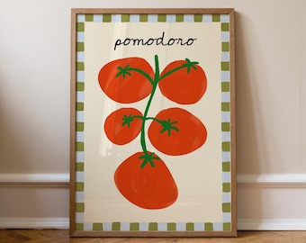 Impression d'art cuisine tomate, Illustration tomates Pomodoro, art cuisine cuisine italienne, décoration de salle à manger, été, sans cadre