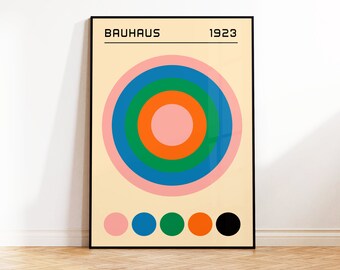 Bauhaus Colourful Circle Print, Geometric Wall Art, Retro Poster, Modern Decor, Gallery Wall Art, Office, Living Room, Vintage, A5 A4 A3 A2