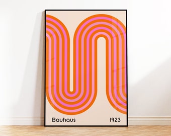 Bauhaus Wave Print, Pink Orange Bauhaus Exhibition Print, Mid Century Modern Poster, Gallery Wall Art, Retro Bauhaus Poster, 5x7 A3 A2 12x16