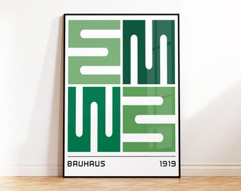 Mid Century Bauhaus Print, Green Bauhaus Exhibition Print, Abstract Modern Poster, Gallery Wall, Retro Bauhaus Print, 5x7 A5 A4 A3 A2 12x16