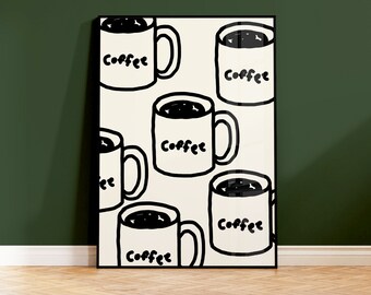 Colourful Trendy Coffee Art Print, Coffee Lover, Coffee Mugs, Food Drink Poster, Kitchen Print, Cafe, Aesthetic Prints, 5x7 8x10 A5 A4 A3 A2