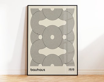 Bauhaus Line Art Print, Mid Century Modern, Beige Black Geometric Poster, Minimalist Print, Retro Wall Art, Gallery, 5x7 A5 A4 A3 A2 50x70