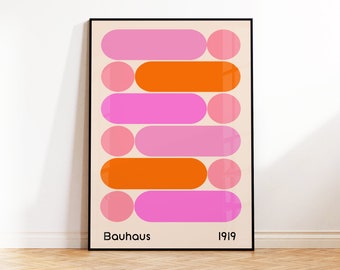 Modern Bauhaus Wall Art, Pink Bauhaus Print, Mid-Century Bauhaus Poster, Geometric Art, Retro Bauhaus Wall Art, Lounge, 5x7 A5 A4 A3 A2 A1