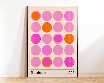 Retro Bauhaus Wall Art, Modern Pink Orange Shapes Poster, Geometric Bauhaus Art, Mid-Century Decor, Abstract Print, Office A4 A3 A2 A1 50x70