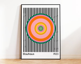 Bauhaus Circles Print, Retro Bauhaus Poster, Colourful Exhibition Poster, Mid-Century Wall Art, Minimalist Print, Office, Bedroom, A5 A4 A3