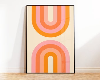 Groovy Retro Art Print, Pink Orange Geometric Poster, 70's Funky Rainbow Wall Art, Gallery Wall, Living Room, Bedroom, Nursery, A5 A4 A3 A2
