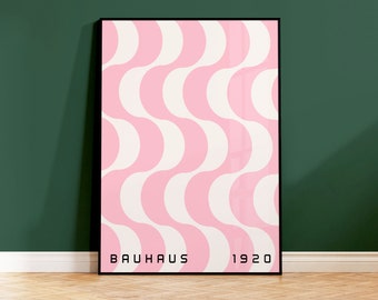 Pink Geometric Bauhaus Art Print, Pink Retro Wall Art, Retro Bauhaus Poster, Mid Century Print, Living Room, Bedroom, 5x7 8x10 A5 A4 A3 A2