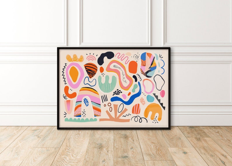 Large Colourful Abstract Print, Matisse Shapes Print, Kandinsky, Miro, Gallery Wall Playful Modern Art, Kitchen, Kids Room, A5 8x10 A4 A3 A2 image 1