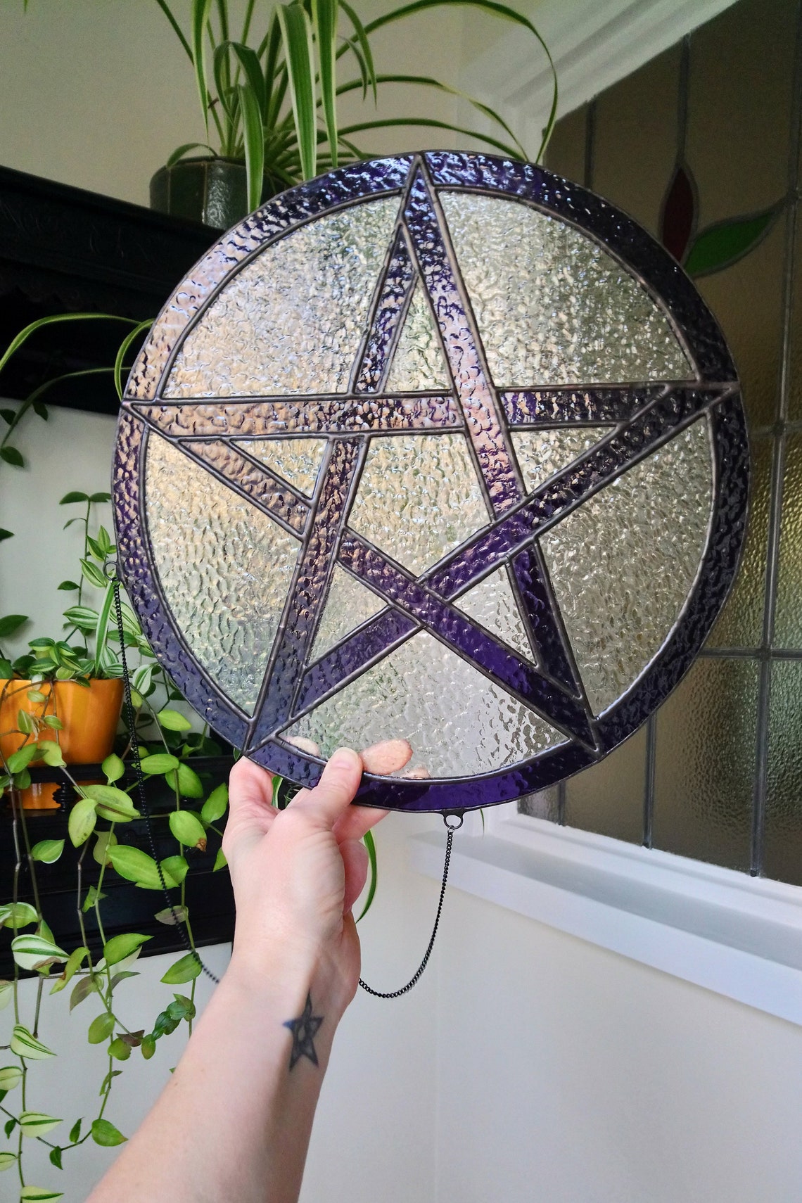Stained Glass Pentagram Suncatcher Window Decor Etsy