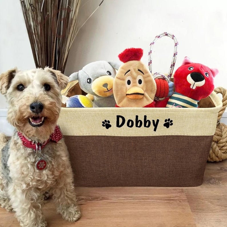 Personalized Pet Toy Storage Basket Dog Canvas Bag Foldable Etsy