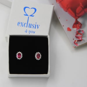 Rubin Ohrringen Ohrstecker | Rote Edelsteine mit Zirkon Kristallen | Sterlingsilber925 | Geschenk Verpackung und Versand gratis