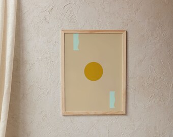 Sol abstracto con blue Waves Print / arte de pared imprimible / decoración minimalista del hogar / arte moderno de la oficina / arte de la habitación estética /