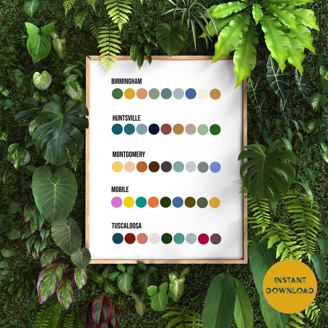 Alabama Cities Palette Print | Alabama Art Printable | Birmingham Wall ...