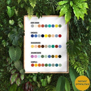 African Cities Palette Print | African Art Printable | Addis Ababa | Kinshasa | Ouagadougou | Johannesburg | Kampala | Digital Download