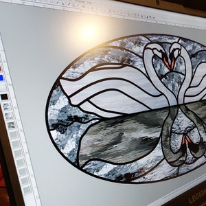 glas-in-lood patroon liefde zwanen