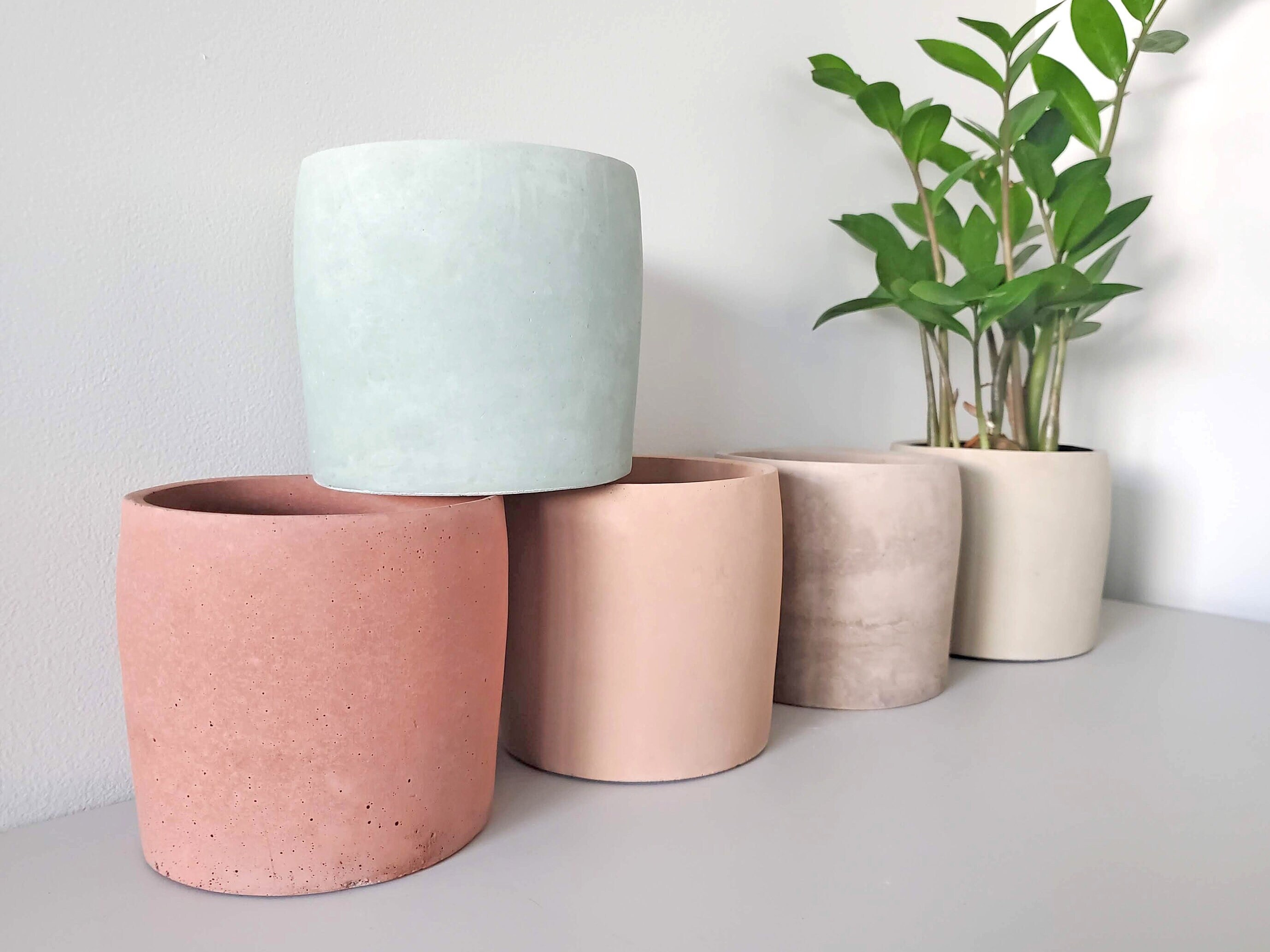 4 Rustic Cement Plant Pot Drain Hole Flower Pot Etsy