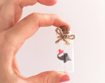 World's Tiniest Elephant in a Bottle with Miniature Heart Fully Personalised Tag Message Perfect Gift for a Friend or Lover!