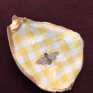 Geel gingham bee oesterschelp, gouden rand & backing