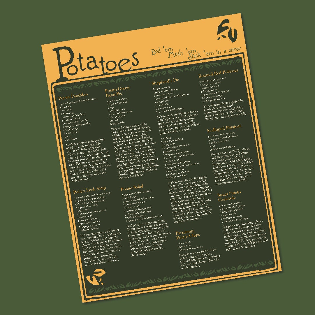 Hobbit Potato Menu - Etsy