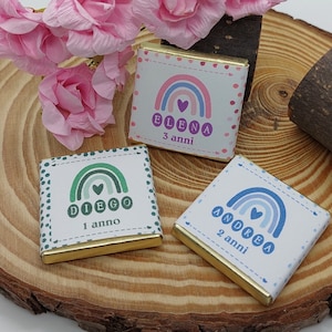 Cioccolatini personalizzati tema arcobaleno compleanno-battesimo-nascita-cresima-prima comunione per bomboniere e sacchettini o segnaposto