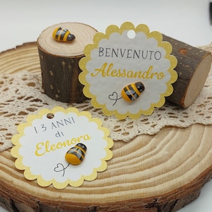 TAG tonde/biglietti per bomboniere personalizzati tema ape o coccinella, Nascita, Battesimo, Compleanno, Laurea, Matrimonio,Comunione.