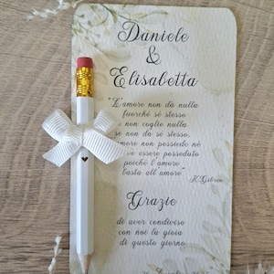 Segnaposto-segnalibro personalizzato matrimonio con matita.Bomboniera sacchettino nozze regalo per invitati fine festa.Fiori verde menta