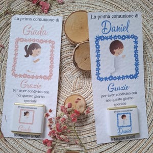 Segnaposto-segnalibro Prima Comunione Cresima bambino/bambina con cioccolatino personalizzato.Bomboniera-cioccolatini personalizzati