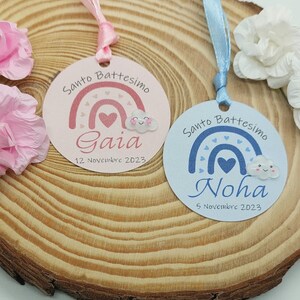 Tag etichette personalizzate arcobaleno per bomboniere o sacchettini nascita-Battesimo-Compleanno arcobaleno boho chic nuvoletta